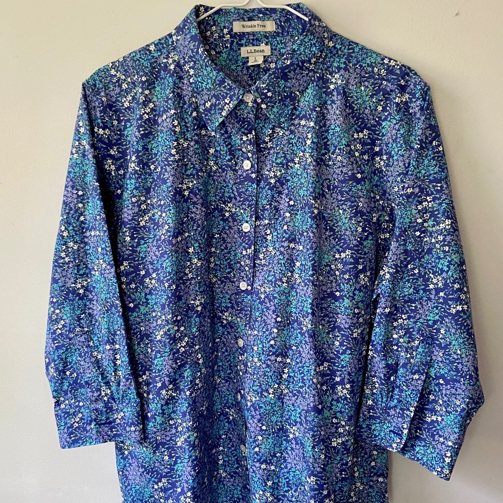 L.L. Bean Women’s Wrinkle-Free Cotton Shirt, Large, 3/4 Sleeves
